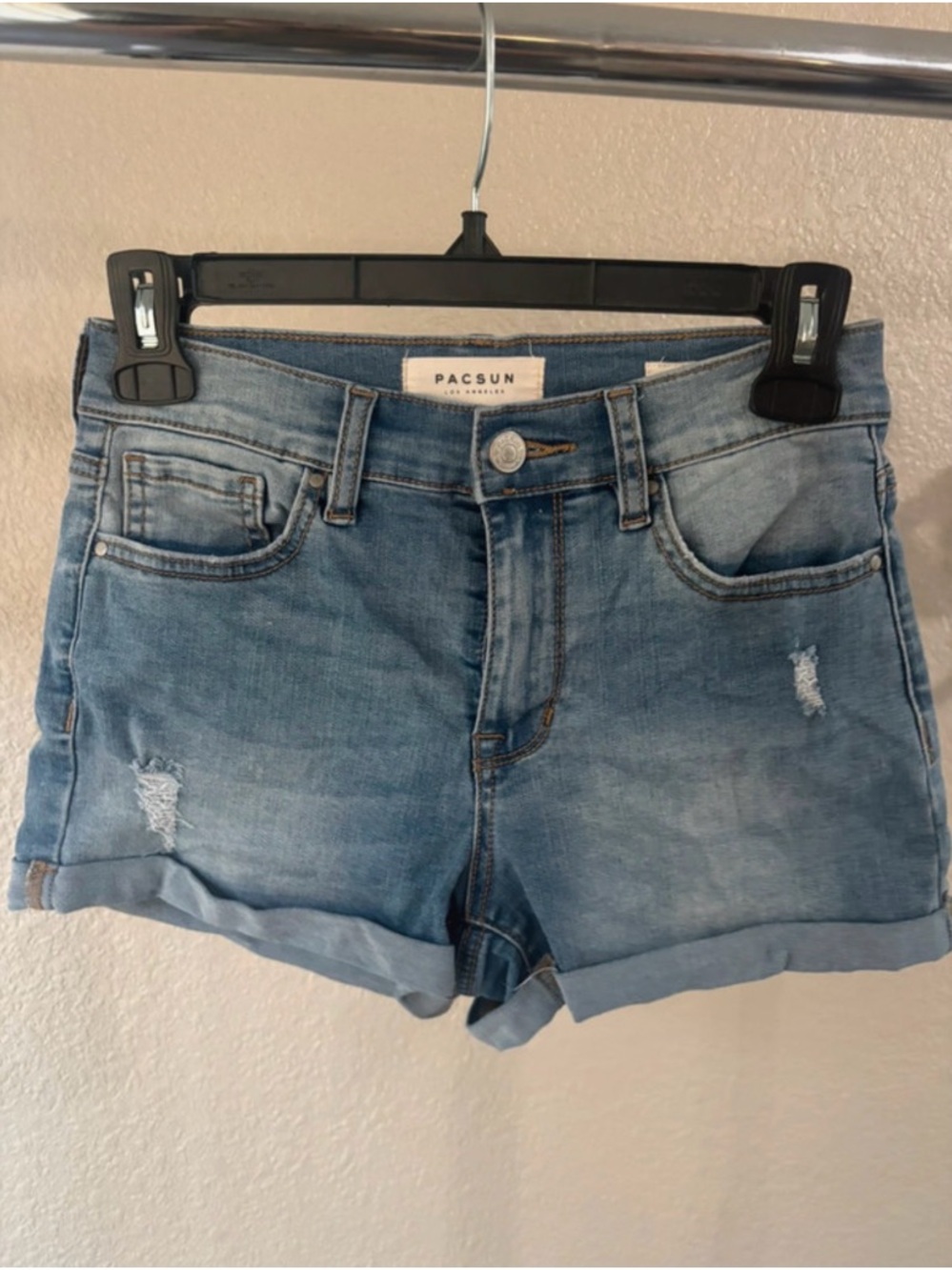 PacSun Light Blue Rolled Hem Distressed Denim Shorts